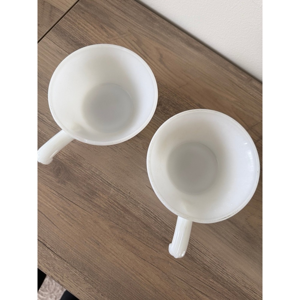2 Vintage Anchor Hocking Fire King Milk Glass Soup Bowls with Handle